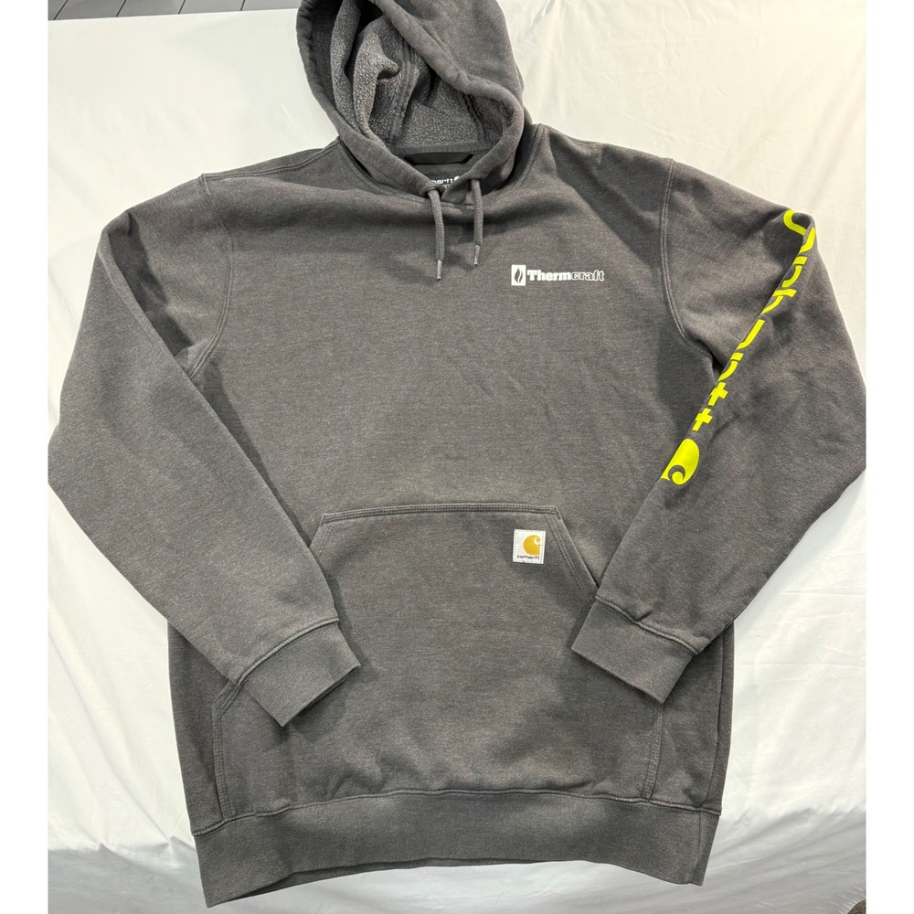 Carhartt Mens Loose Fit Midweight Hoodie Charcoal Gray Neon Logo K288 Size M
